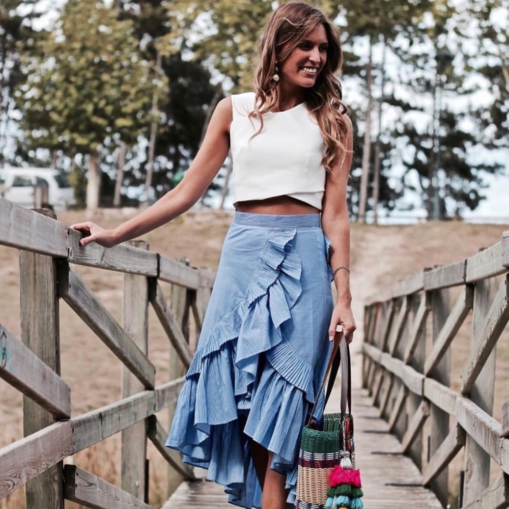 Life style Chambray Jeans High Low Skirt Small